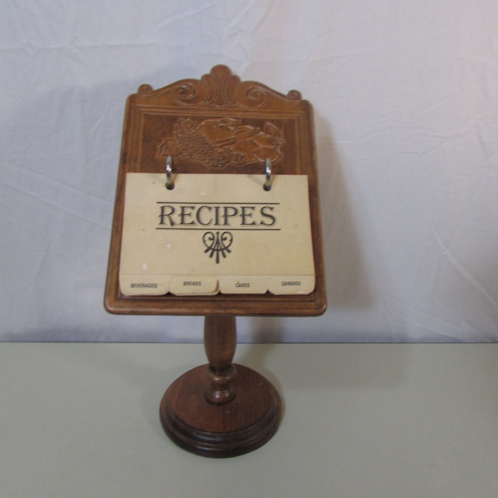 Vtg Wood Index Card Recipe Stand Fruit Design
